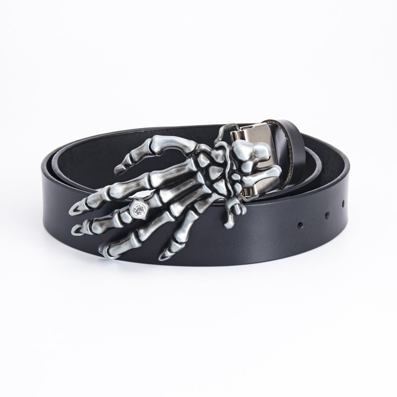 Men's Leather Belt Skull Big Head Claw Outdoor Rider - Rebellious Adventure