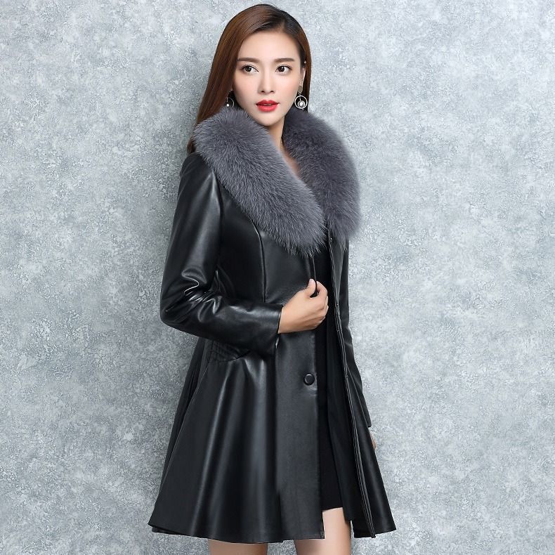 Women's Faux Fox Fur Collar Fur Coat - Luxury Ethical Winter Outerwear Statement Piece