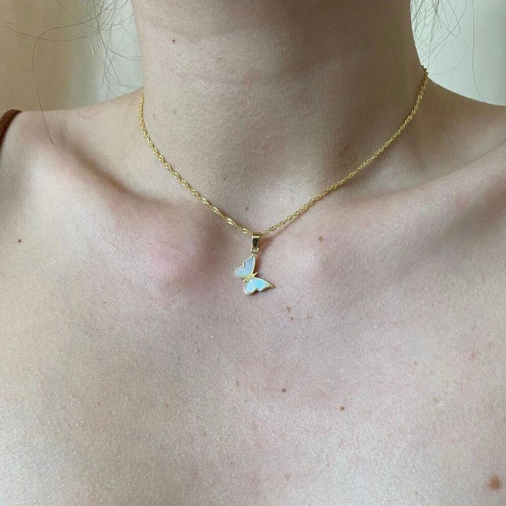 Electroplated 18K Gold Butterfly Necklace Women Clavicle Chain