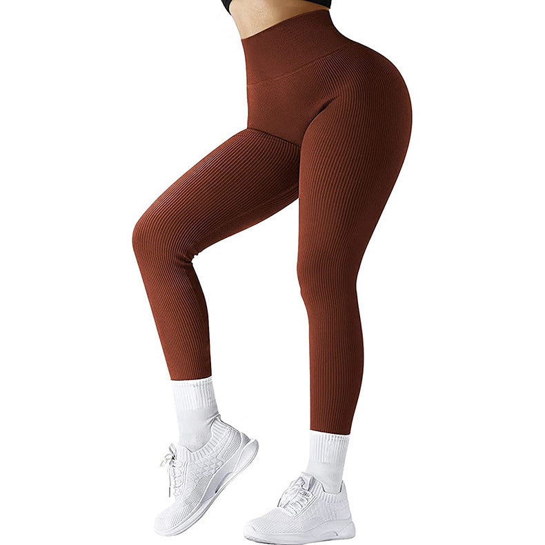 Taille haute Leggings sans couture fileté tricoté pantalons de Fitness solide femmes minceur Sport pantalons de Yoga élastique course Sport Leggings