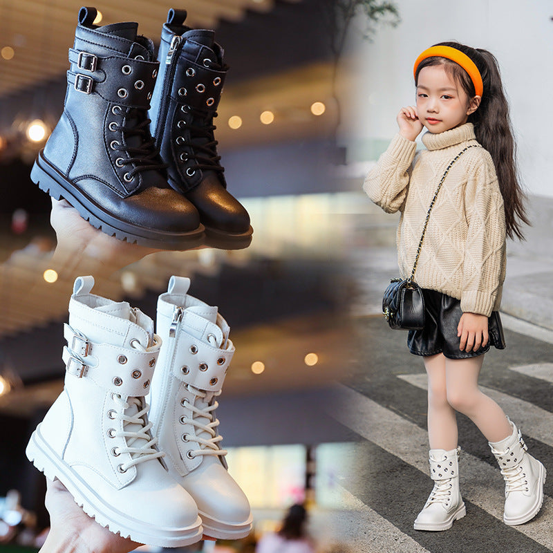 Chaussures en cuir pour enfants, bottes pour garçons et filles, automne et hiver