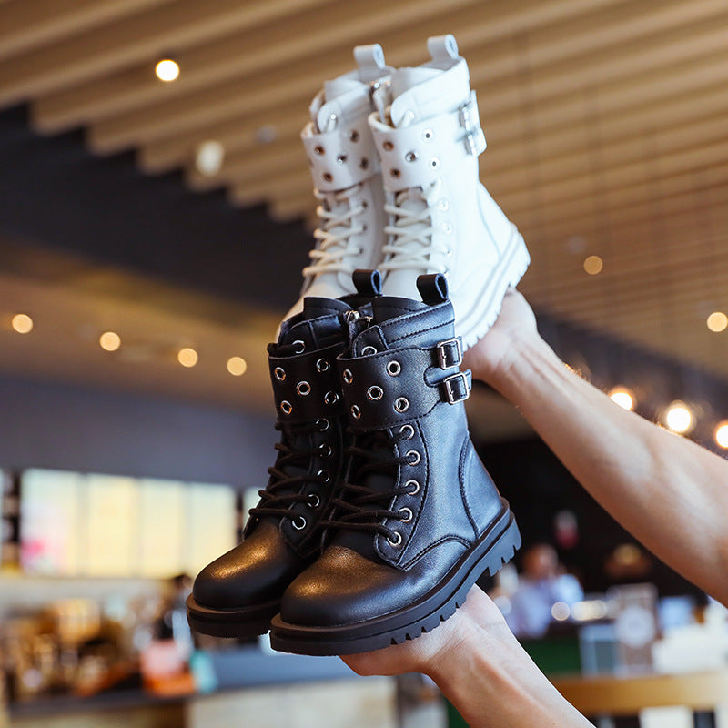 Chaussures en cuir pour enfants, bottes pour garçons et filles, automne et hiver