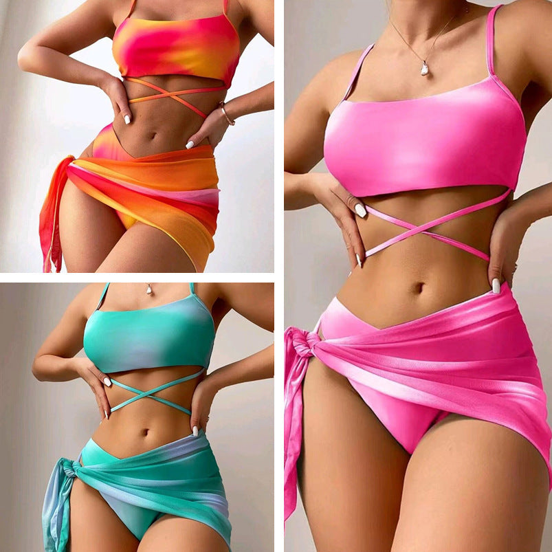 Tie Dye Print Bikini With Short Skirt - Summer Beachwear