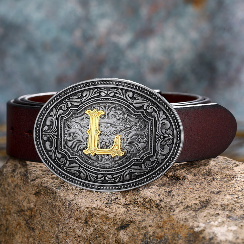 Unisex Floral Letter Buckle Belts - Artistic Expression
