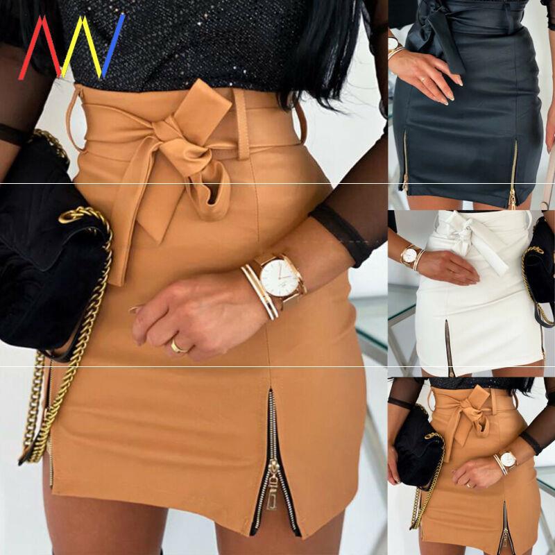Women Bandage PU Leather Skirt Ladies Short Mini Skirts - Bold Statement