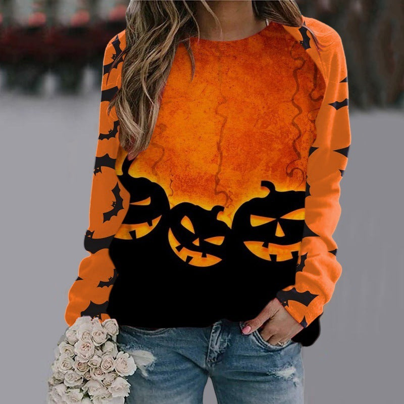 Halloween Tecknad Tröja Långärmad Pullover Toppar Dam