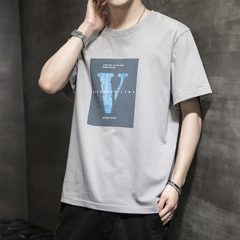 Herr Kortärmad T-shirt Sommar Issiden Halvärmad Kläder Lös Avslappnad Bomull T-shirt