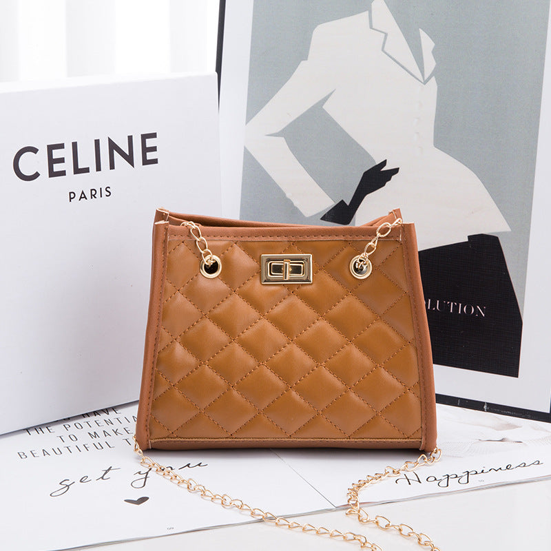 Quilted Mini Chain Bag - Geometric Rhombus Pattern Crossbody for Women