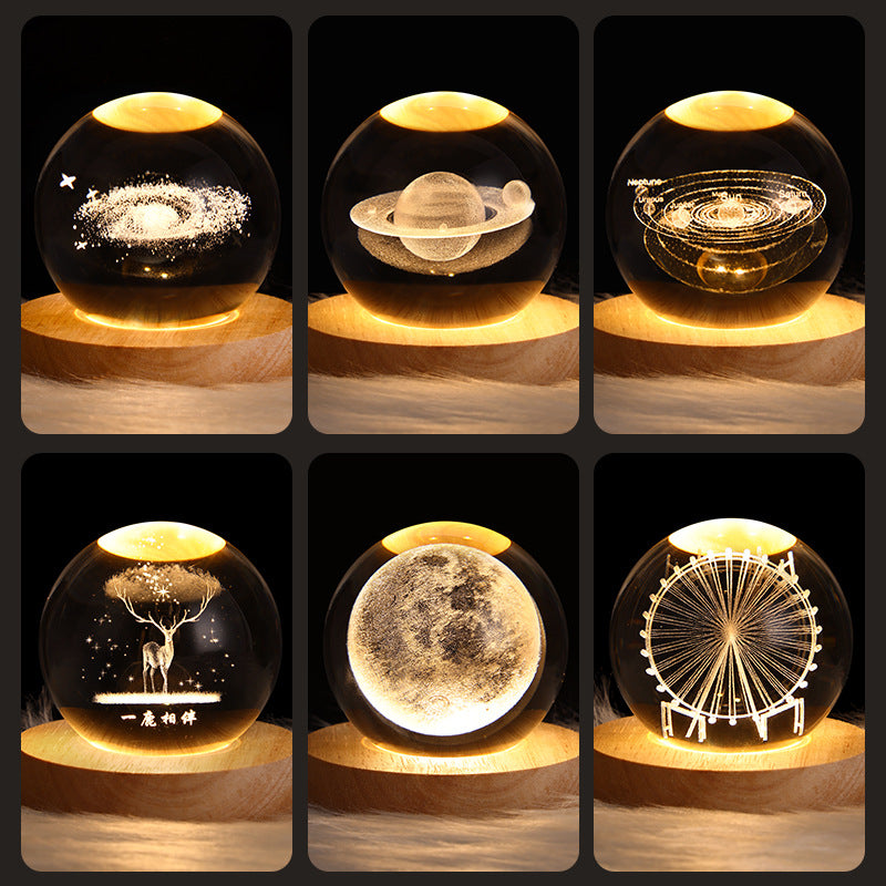 LED Nattljus Galaxy Crystal Ball Bordslampa 3D Planet Moon Lamp Sovrum Heminredning För Barn Fest Barn Födelsedagspresenter