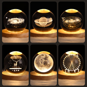 LED veilleuse galaxie boule de cristal lampe de Table 3D planète lune lampe chambre décor à la maison pour enfants fête enfants cadeaux d'anniversaire