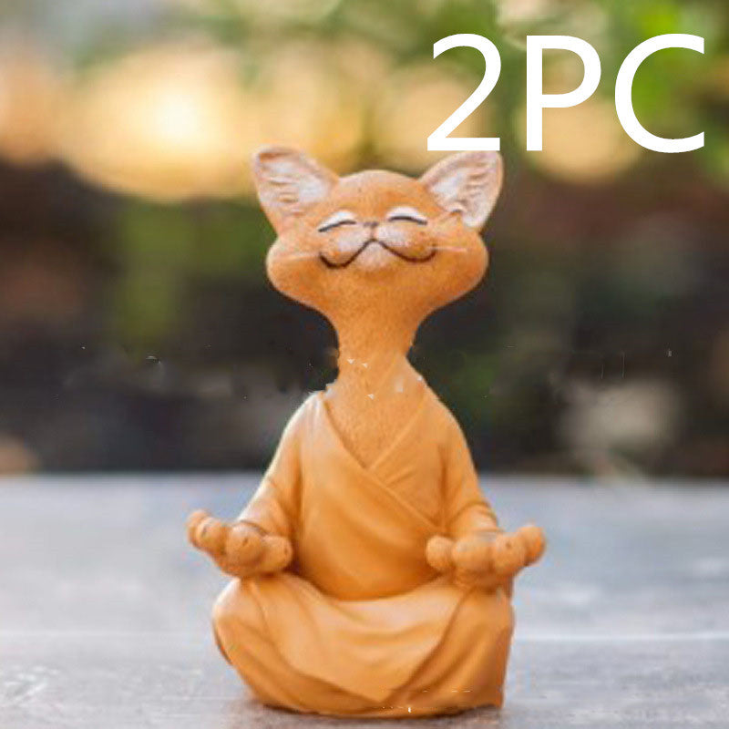 Sunday Meditation - Whimsical Black Buddha Cat Figurine