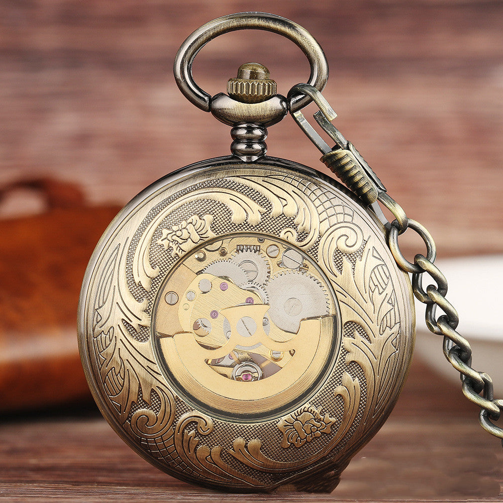 Flip Carved Automatic Engraving Mechanical Pocket Watch - Traditional Craftsmanship Modern Precision Exquisite Elegant Unique