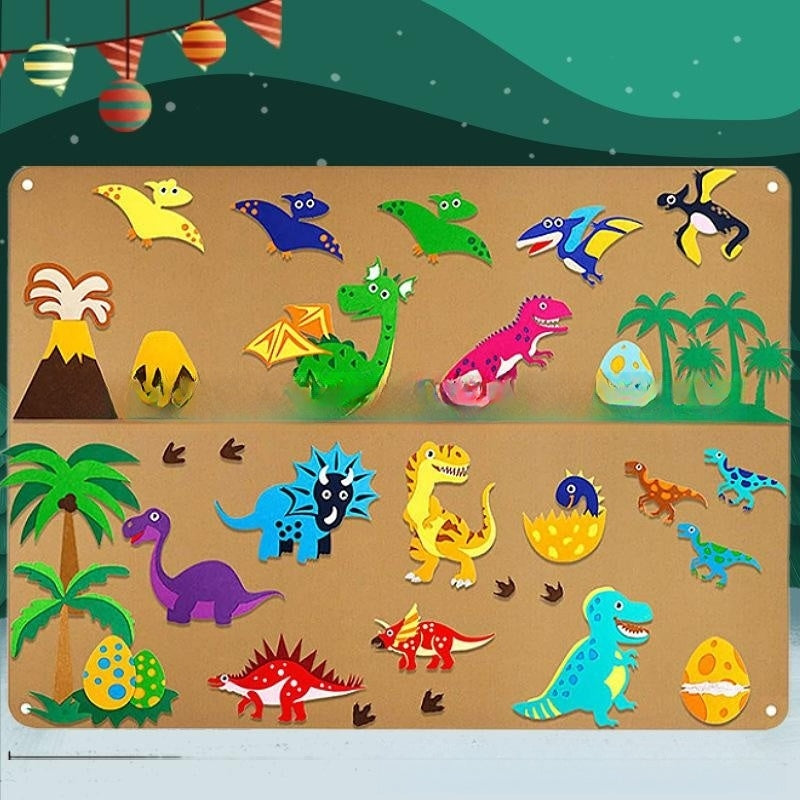 Pack de jeu en feutre tridimensionnel pour enfants, éducation précoce 3, bricolage, planche d'histoire, planche d'apprentissage, impression d'animaux dinosaures