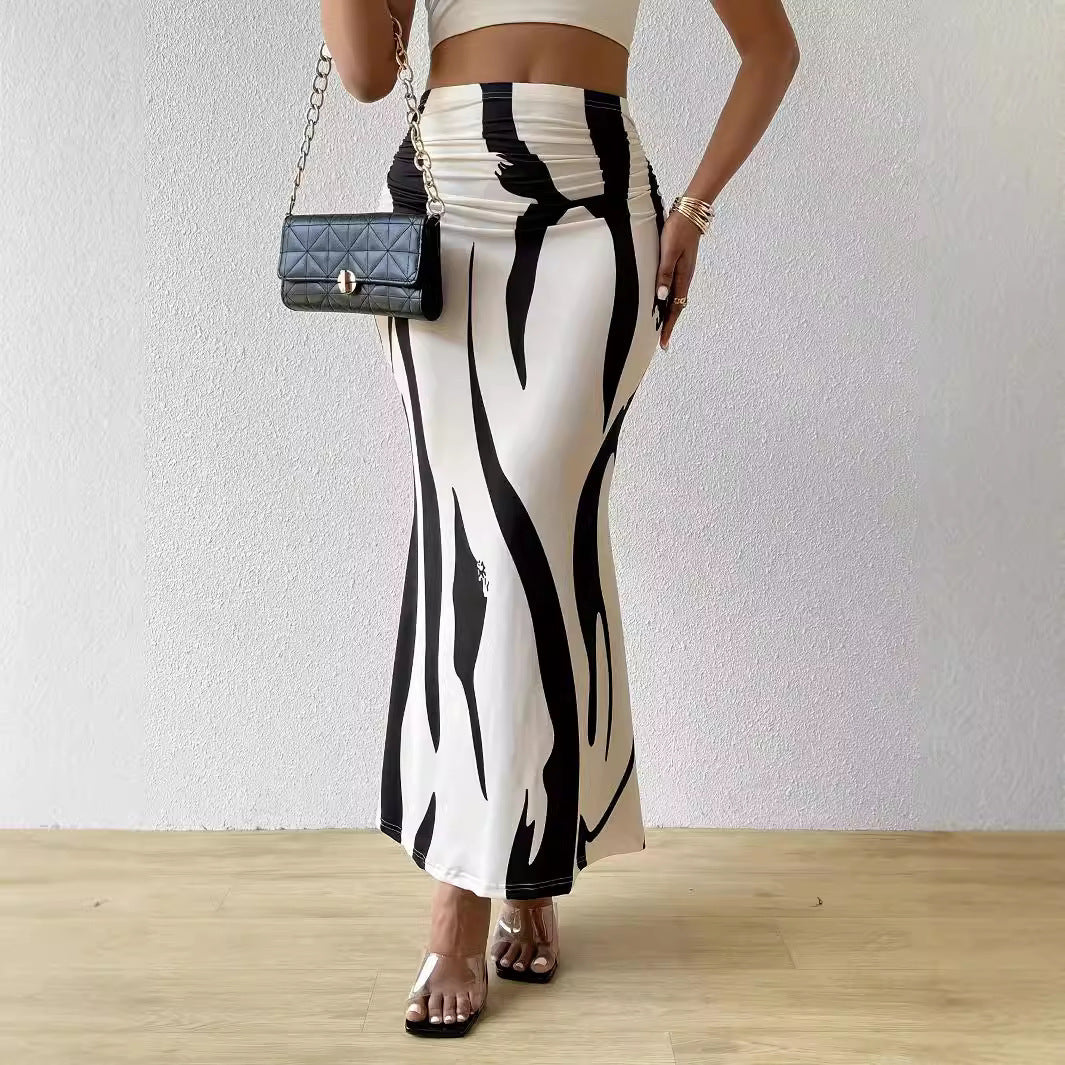 Professional European American Zebra Pattern Slimming Hip Skirt - Polyester Design (14 Colors, S-XL, Temperament Commute)