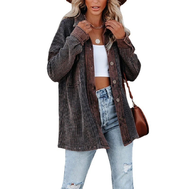 Manteau pull à manches longues pour femme à revers et à une rangée