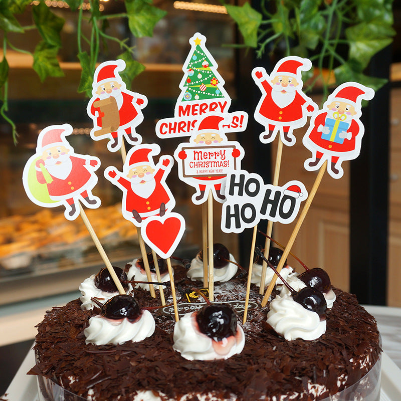 Ensemble de 9 pièces de décoration de carte de gâteau de père noël de dessin animé