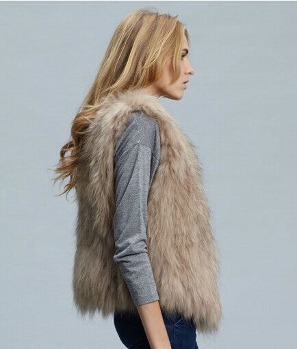 Veste courte en fausse fourrure de renard pour femme