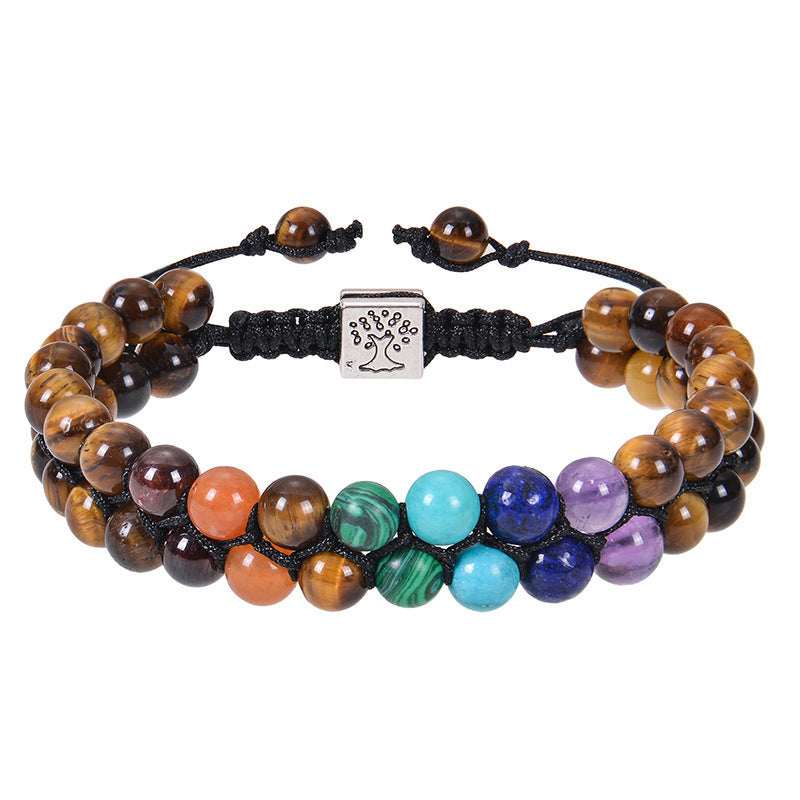 Modesmycken 6mm 7 Chakra Stenpärla Yoga Meditation Armband Läkande Kristall Dubbelskikt Naturlig Ädelsten Pärlstav Ångest Armband För Kvinnor