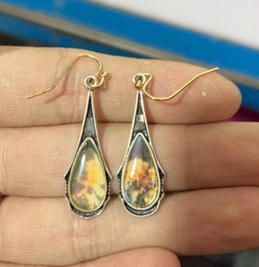 Elegant Vintage Multicolored Long Dangle Earrings For Women Resin Jewelry Brincos Accessories Ear Hook Boho Water Drop Fire Ea