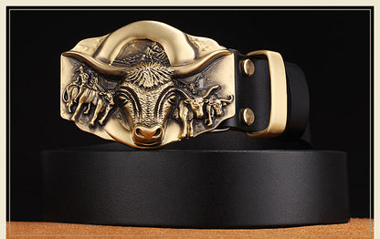 Cowhide Leather  Belt With Copper Buckle