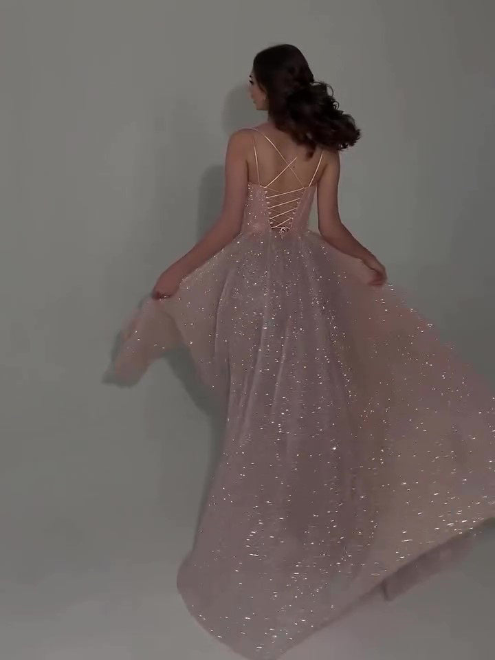 Sequined Backless Evening Dress - Elegant Design