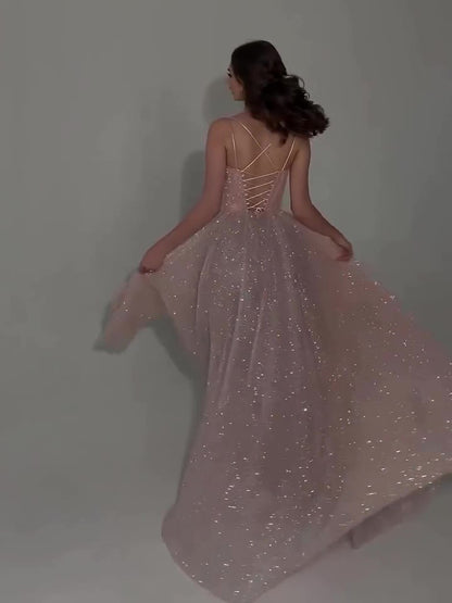 Sequined Backless Evening Dress - Elegant Design
