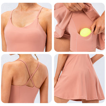 Jupe de Yoga de Tennis pour femmes, ensemble de 2 pièces en Nylon doux et extensible, robe de Golf de Badminton et short de Fitness, vêtements d'entraînement décontractés