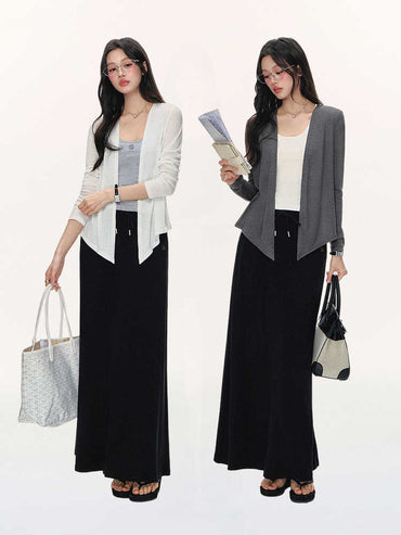 Professional A-Line Long Umbrella Drawstring Leisure Skirt - Women's Design (Customizable Fit, Elegant Trendy)