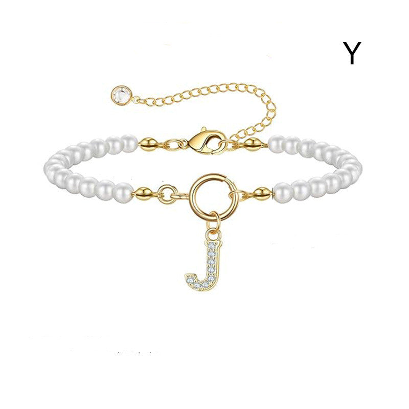 2024 Nytt Mode Toggle Lock Initial Armband Kvinnor AZ Bokstav Hänge 6mm Pärlarmband För Kvinnor Smycken Gåva