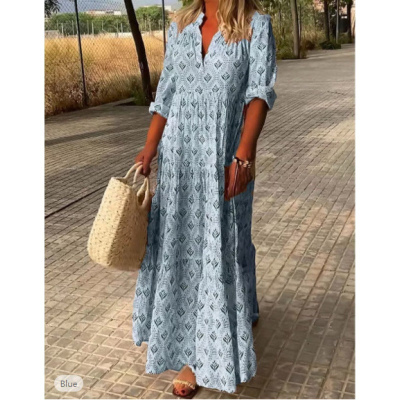 Vintage Standing Neck Oversized Fashionable Loose Fitting Dress