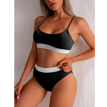 Hög midja Bikini Baddräkt Dam Baddräkt Ny Push Up Biquini Ribbed Baddräkt Dam Sexig High Cut Bikinis Set