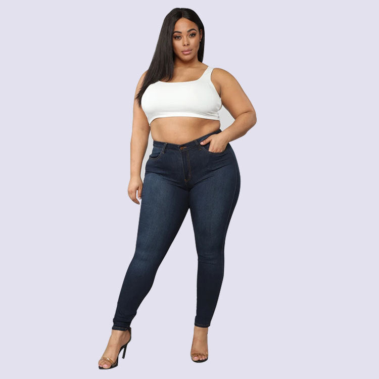 Women's Plus Size Fashion High Elastic Denim Pencil Byxor