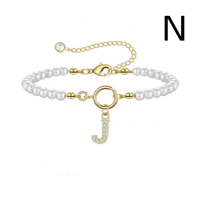 2024 Nytt Mode Toggle Lock Initial Armband Kvinnor AZ Bokstav Hänge 6mm Pärlarmband För Kvinnor Smycken Gåva