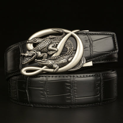 Men's Crocodile Buckle Belt Real Cowhide Automatic - Exotic Luxury