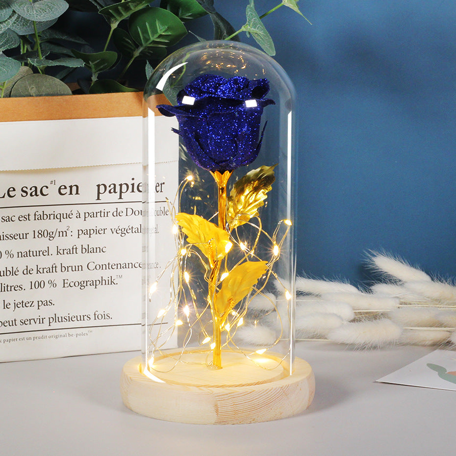 Cadeau de Saint-Valentin pour petite amie, fleurs de roses éternelles, lumière LED dans un couvercle en verre, décoration de mariage, cadeaux pour la fête des mères, cadeau féminin