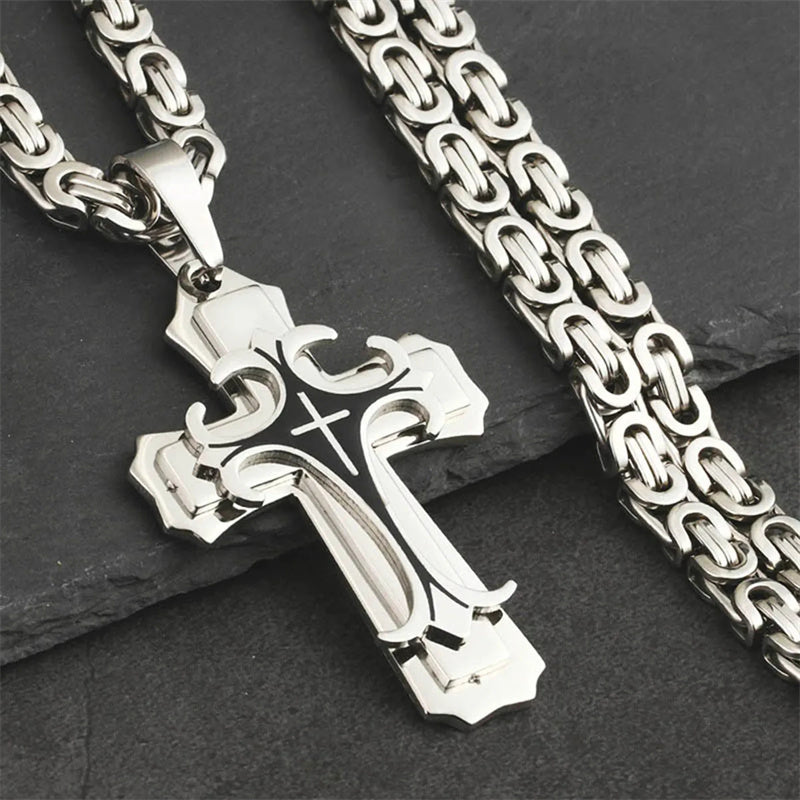 Fashion Jewelry Christian Trinity Latin Cross Necklace For Men Stainless Steel Three Layers Cross Pendants Necklaces Jewelry Gift