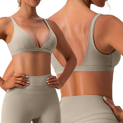 1Pc Women Deep V Neck Sports Bras U-Shaped Back Sport Bras Padded Strappy Crop Open Back Low Impact Bras Sexy Fitness Tank Tops With Removable Pads For Gym Yoga Workout Running