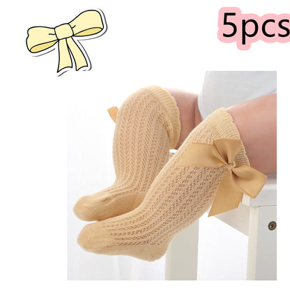 Chaussettes hautes pour bébés, nourrissons, enfants en bas âge, filles et garçons, collants chauffe-jambes, nœud en ruban, coton solide, extensible, mignon et charmant