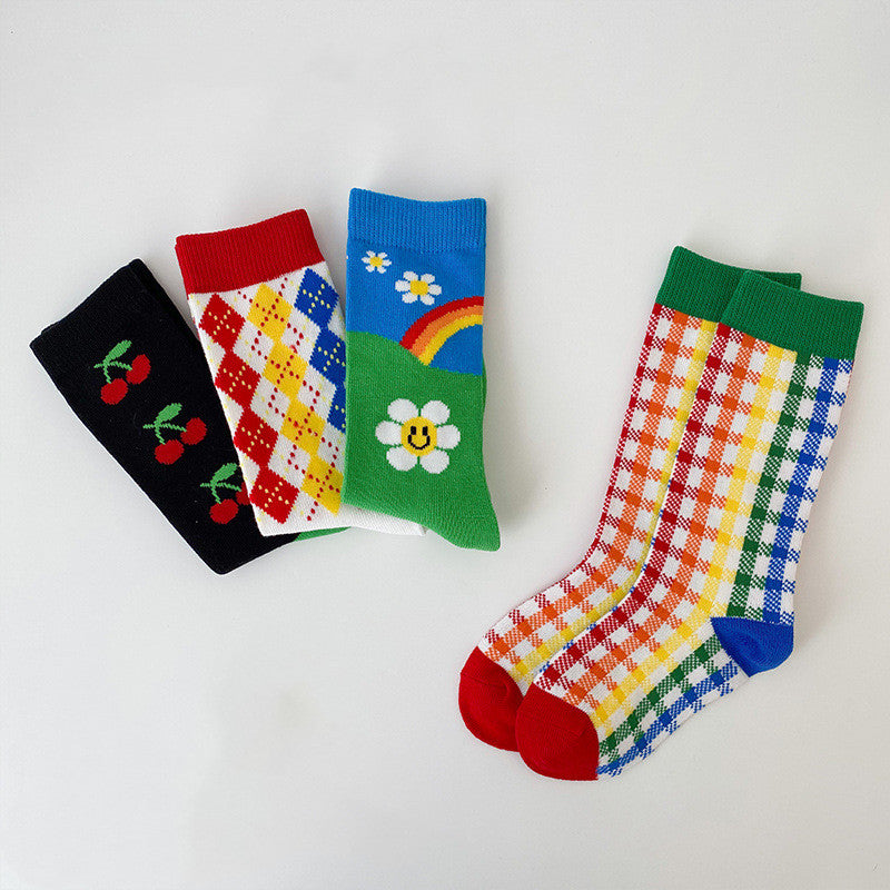 Striped Rainbow Plaid Children's Socks Cotton Children's Tube Socks