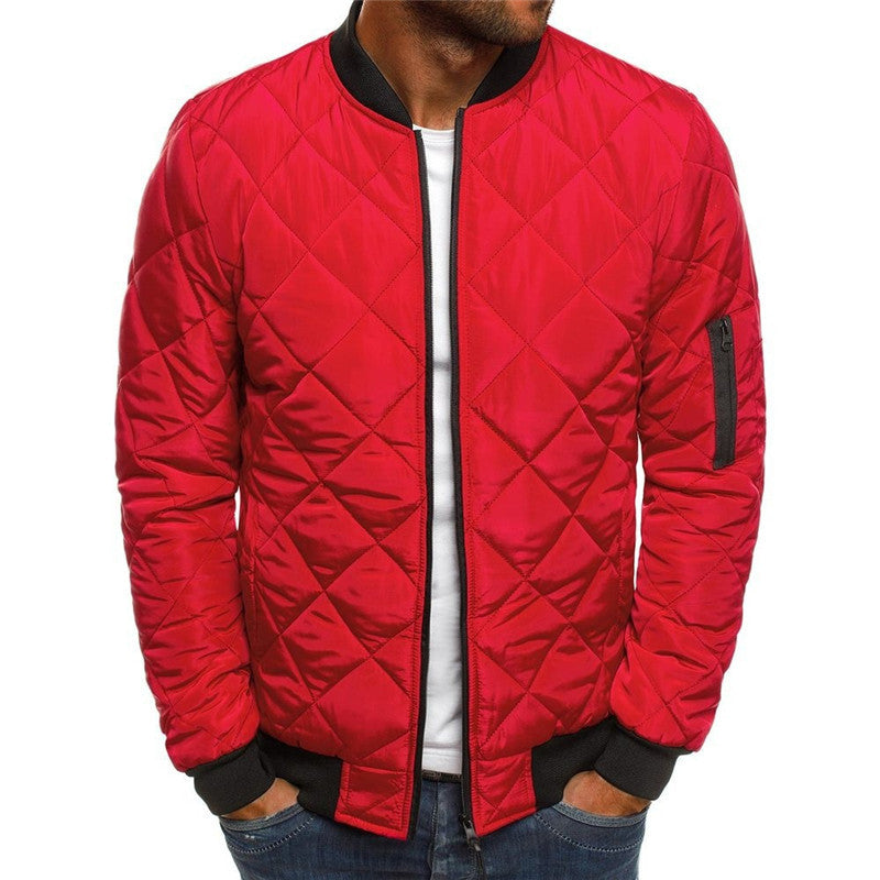 Manteau de couleur unie, veste d'hiver à col montant pour hommes, manteau Design de couture en losange, vêtements d'affaires décontractés