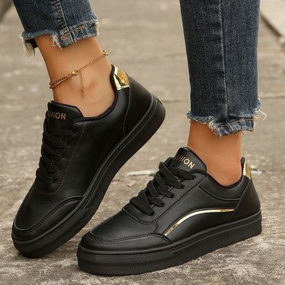 Women's White Lace-Up Thick Sole Casual Flats