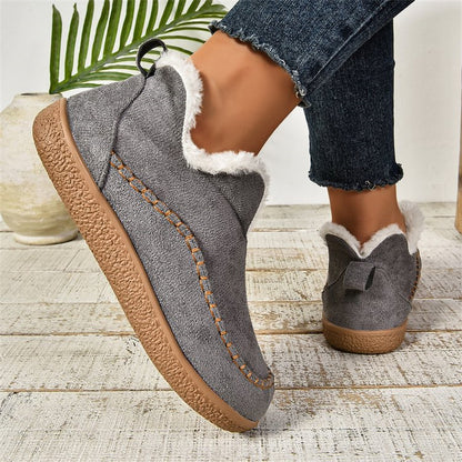 Women's V-Cut Plush Ankle Boots - Winter Velvet Flat Snow Boots