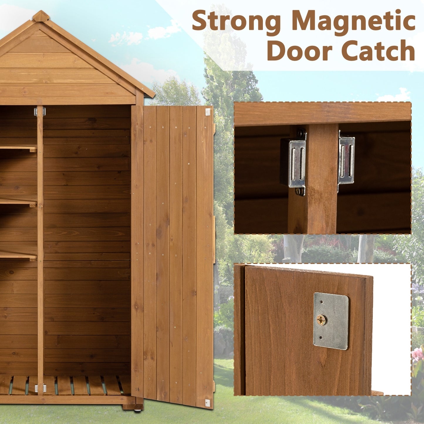 Outdoor Storage Cabinet - Garden Tool Shed, Wooden Closet With Shelves & Latch