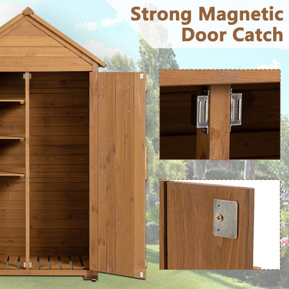 Outdoor Storage Cabinet - Garden Tool Shed, Wooden Closet With Shelves & Latch