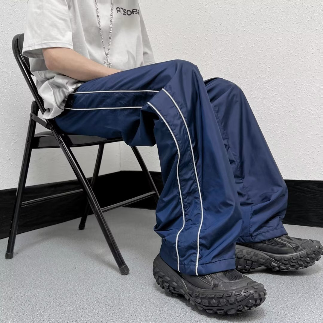 Outdoor Waterproof Men's American High Street Vibe Ice Silk Wide Leg Striped Casual Pants