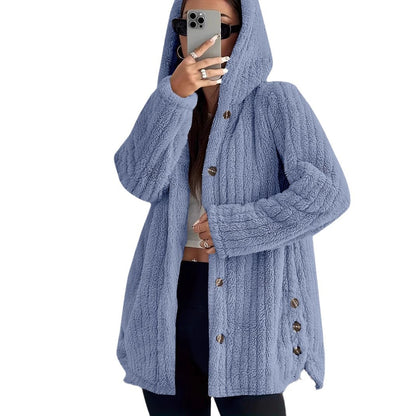 Hooded Loose Plush Coat Women's Regular Sleeve