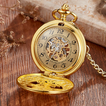 Golden Retro Hollow Pointer Night Sky Semi-automatic Mechanical Pocket Watch