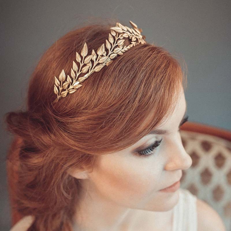 Accessoires de cheveux de couronne d'alliage de bandeau de feuille d'or de mariée