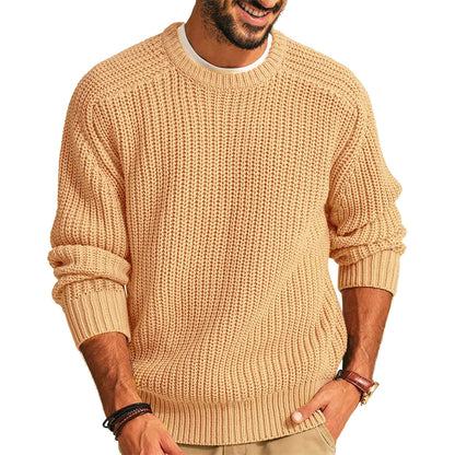 Men's Solid Color Long Sleeve Round Neck Fashion Sweater Loose Retro Sweater