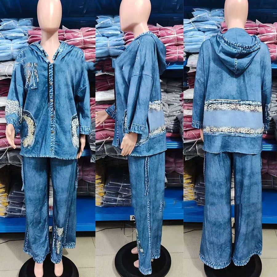 Casual Loose-fitting Hoodie Top And Trousers Two-piece Set